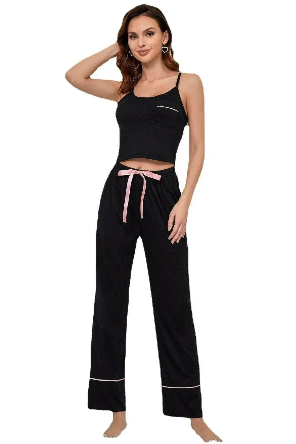 Contrast Trim Cropped Cami and Pants Loungewear Set - Bona Fide Fashion