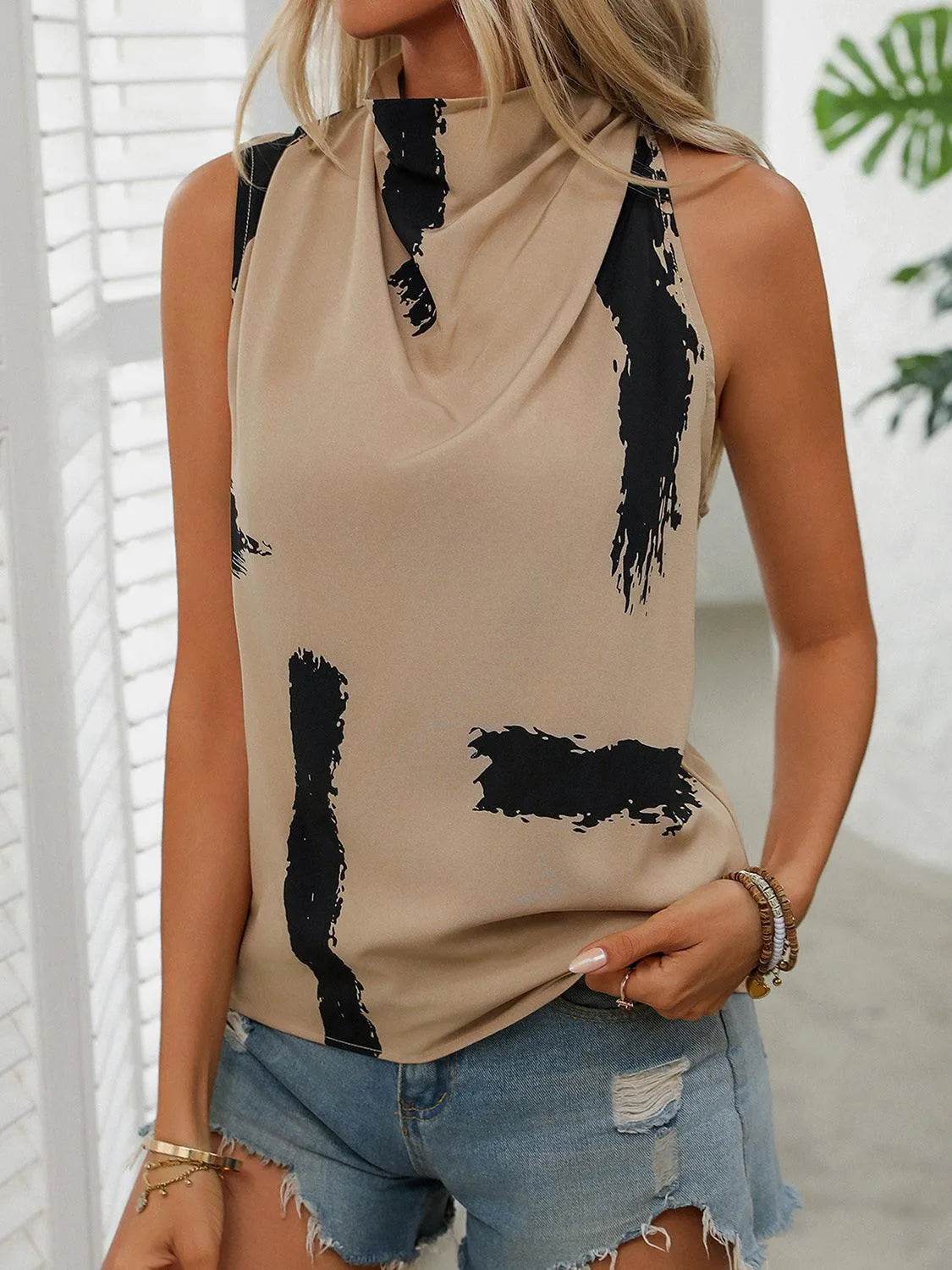 Cowl Neck Sleeveless Blouse – Elegant Draped Top for Women - Bona Fide Fashion