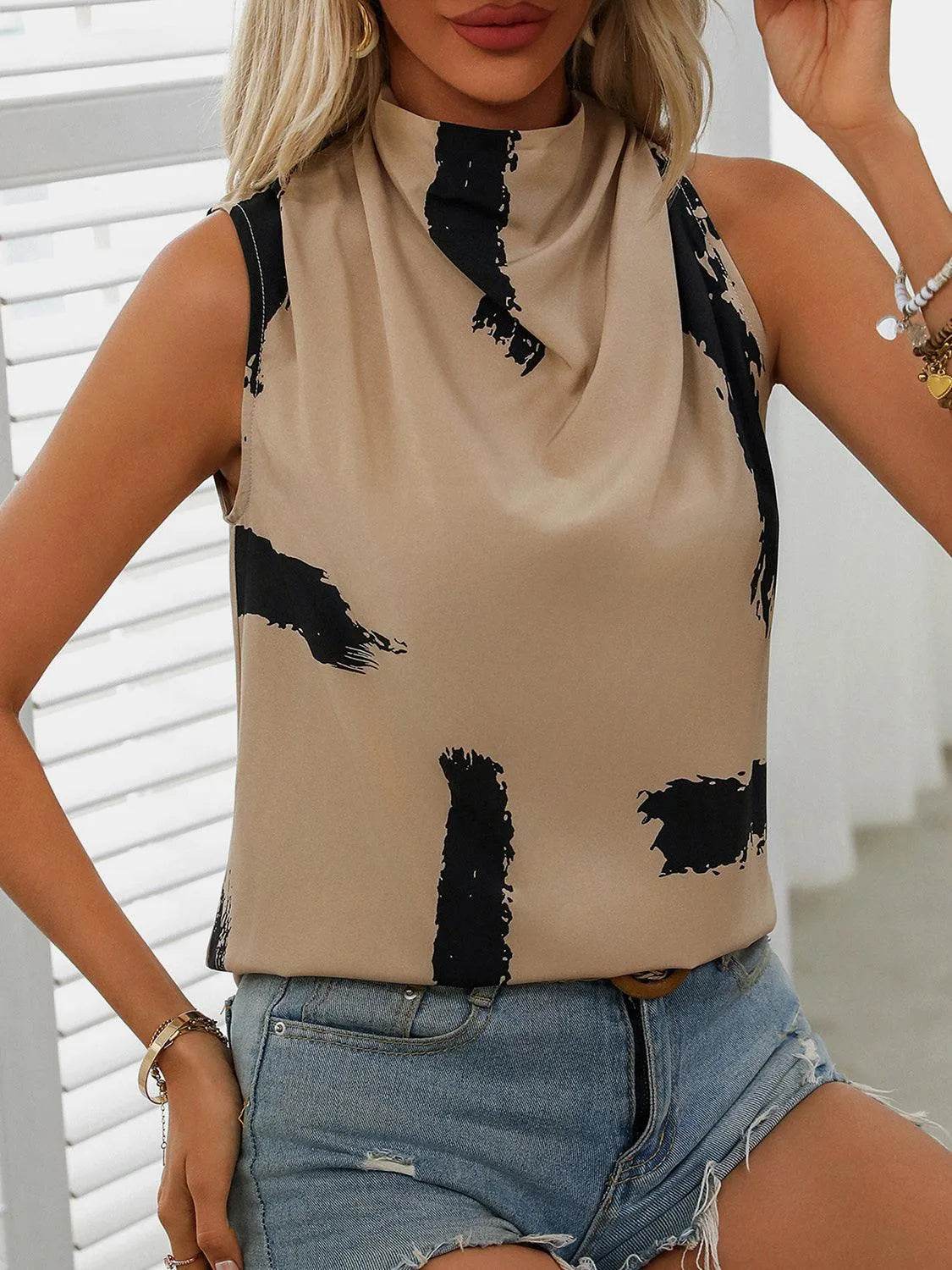 Cowl Neck Sleeveless Blouse – Elegant Draped Top for Women - Bona Fide Fashion