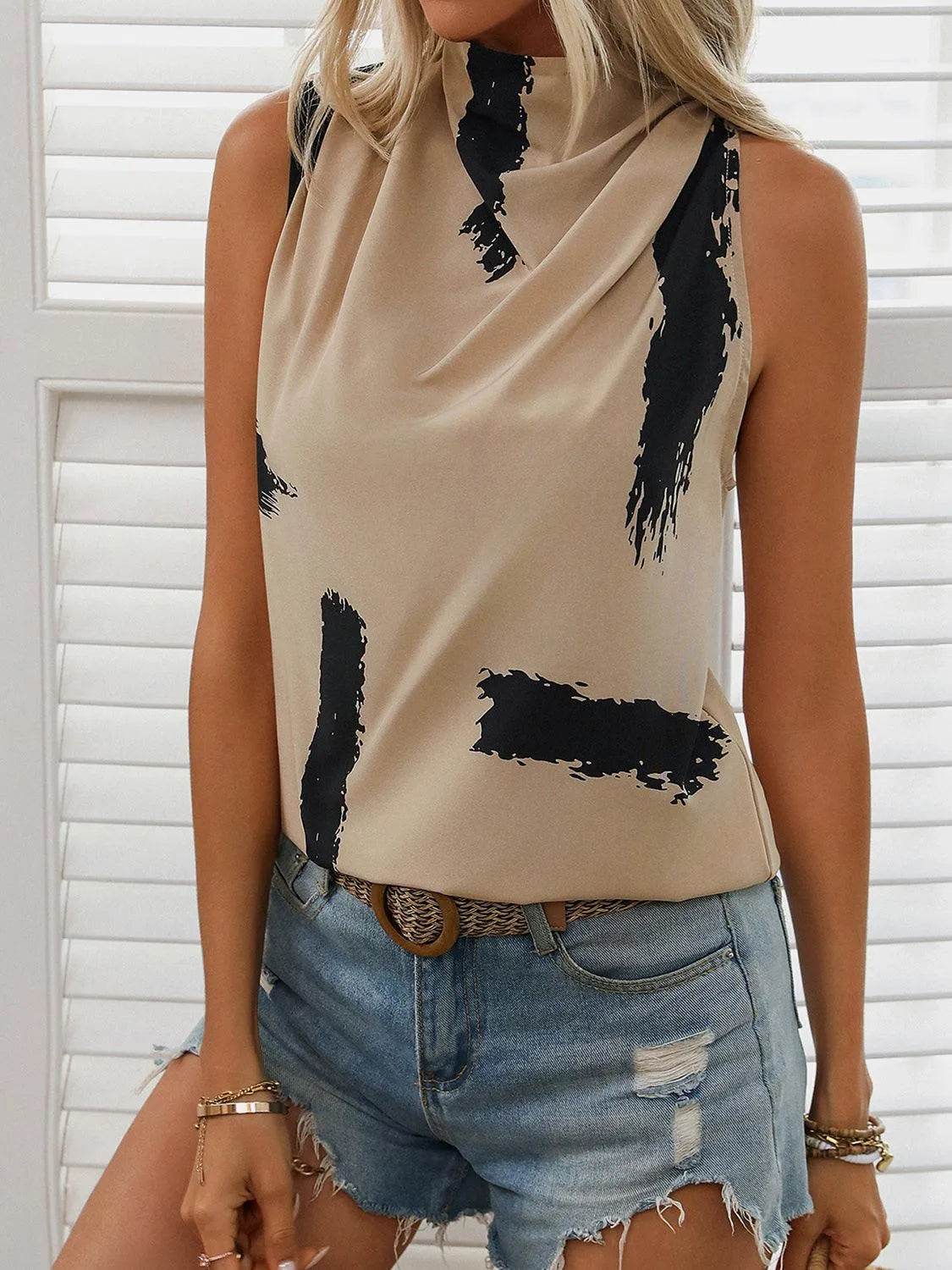 Cowl Neck Sleeveless Blouse – Elegant Draped Top for Women - Bona Fide Fashion