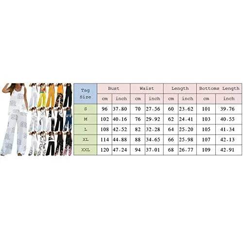 Ctxxun Women's Summer 2 Piece Outfits Casual Dressy Loose Fit Graphic Print Lounge Sets Sleeveless O Neck Tank Top and Flare Pants Set Pockets Fashion Vacation Two Piece Outfits 2023 Trendy Plus Size - Bona Fide Fashion