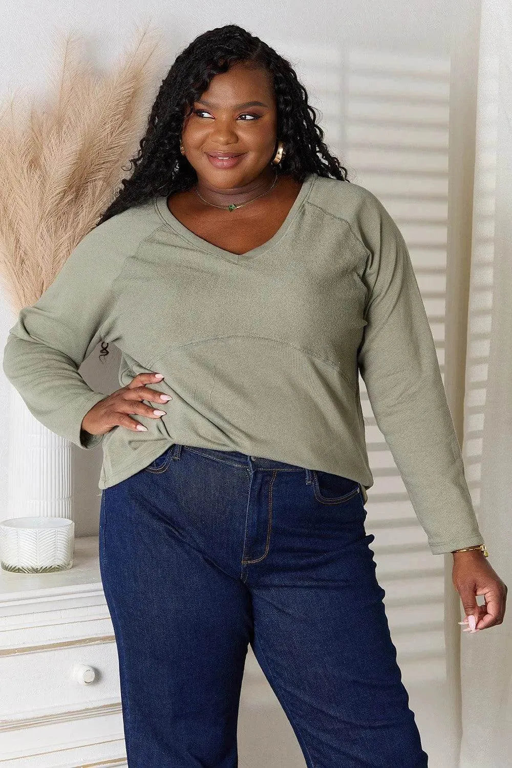 Culture Code Full Size V-Neck Long Sleeve T-Shirt - Bona Fide Fashion