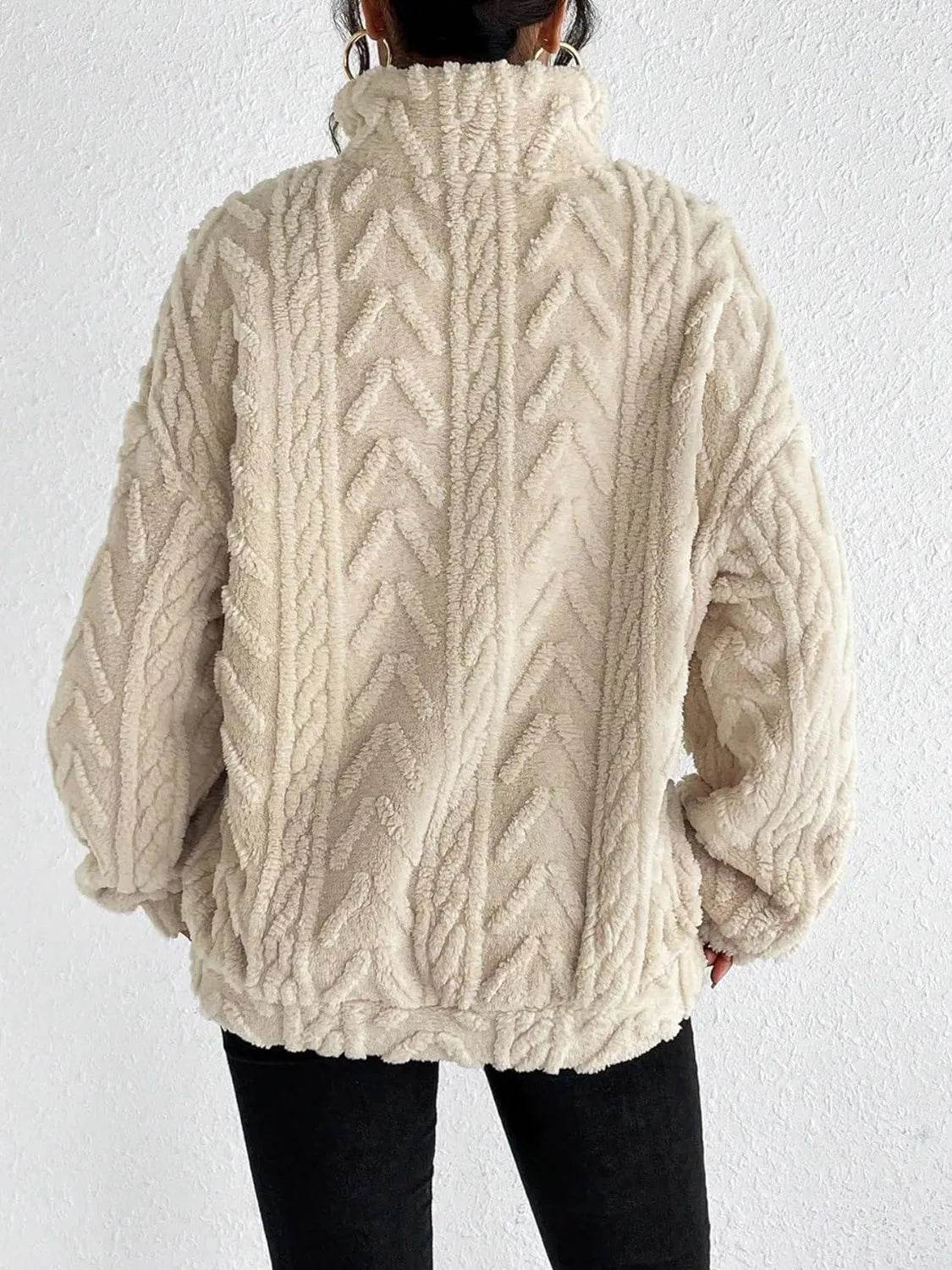 Fuzzy Quarter Zip Long Sleeve Sweatshirt - Bona Fide Fashion