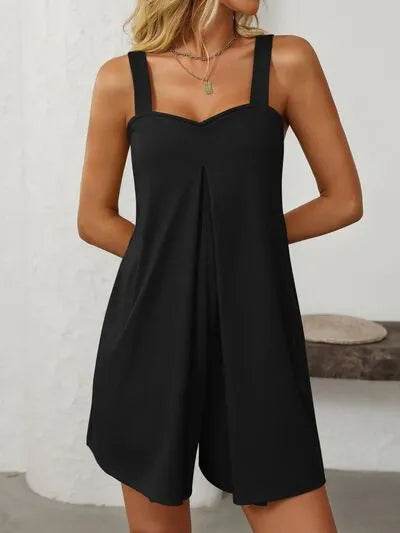 Mandy Sweetheart Neck Wide Strap Romper with Pockets - Bona Fide Fashion