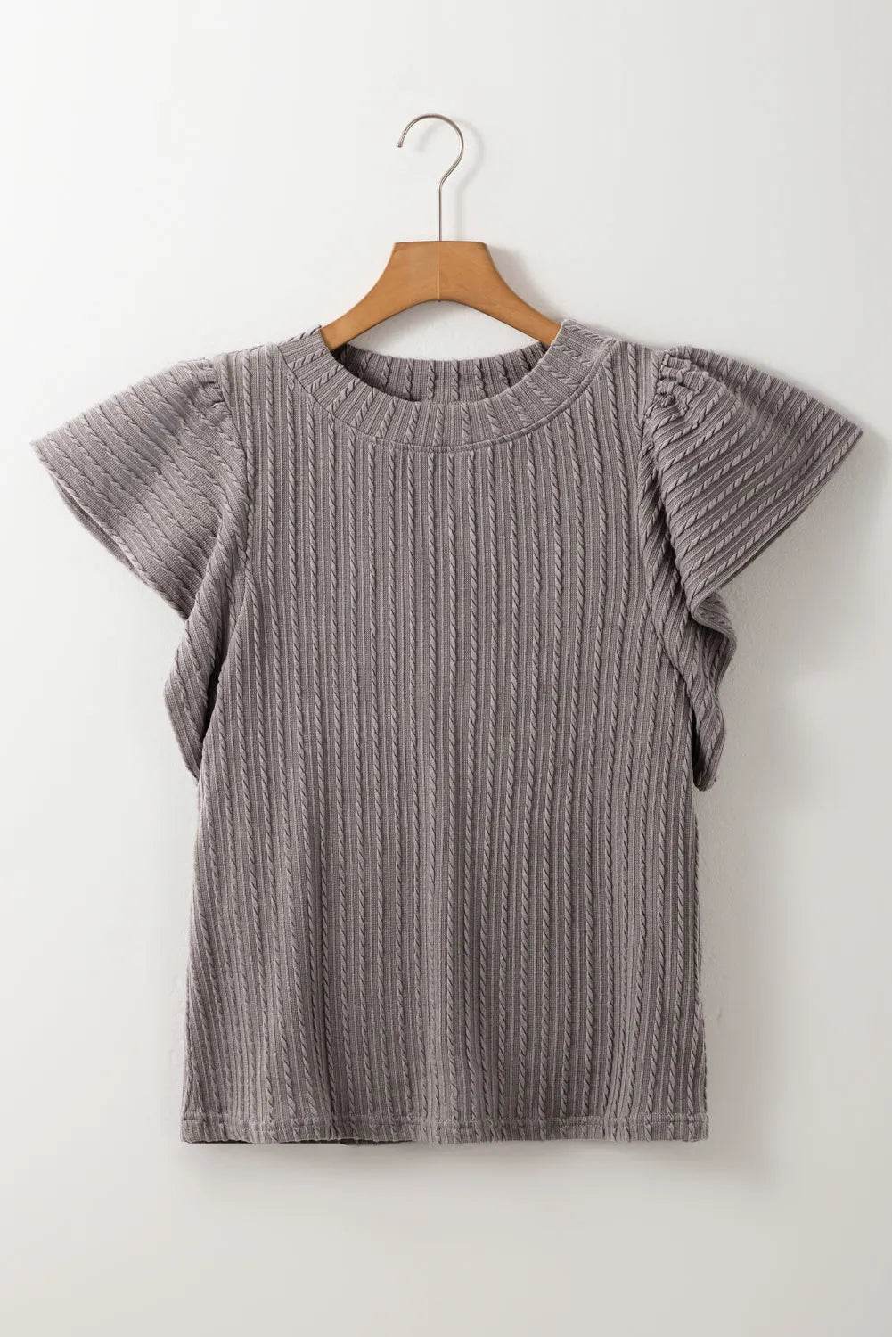 Textured Round Neck Flounce Sleeve Blouse - Bona Fide Fashion