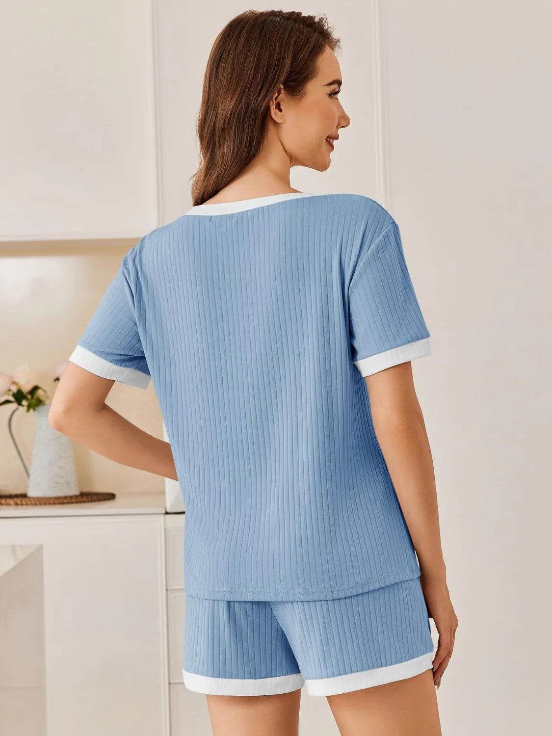 Ribbed Round Neck Top and Shorts Set - Bona Fide Fashion
