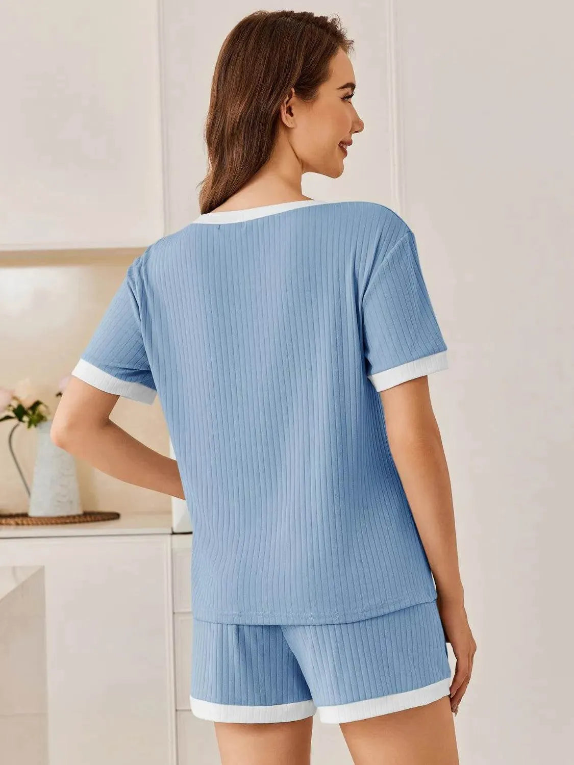 Ribbed Round Neck Top and Shorts Set - Bona Fide Fashion