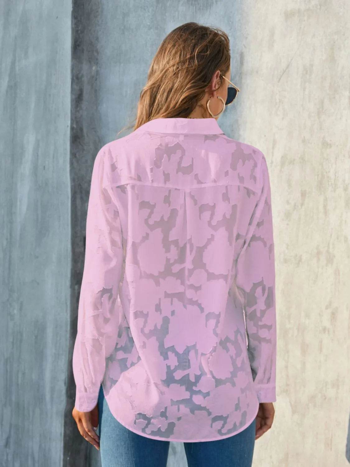 Full Size Collared Neck Long Sleeve Shirt Plus Size - Bona Fide Fashion