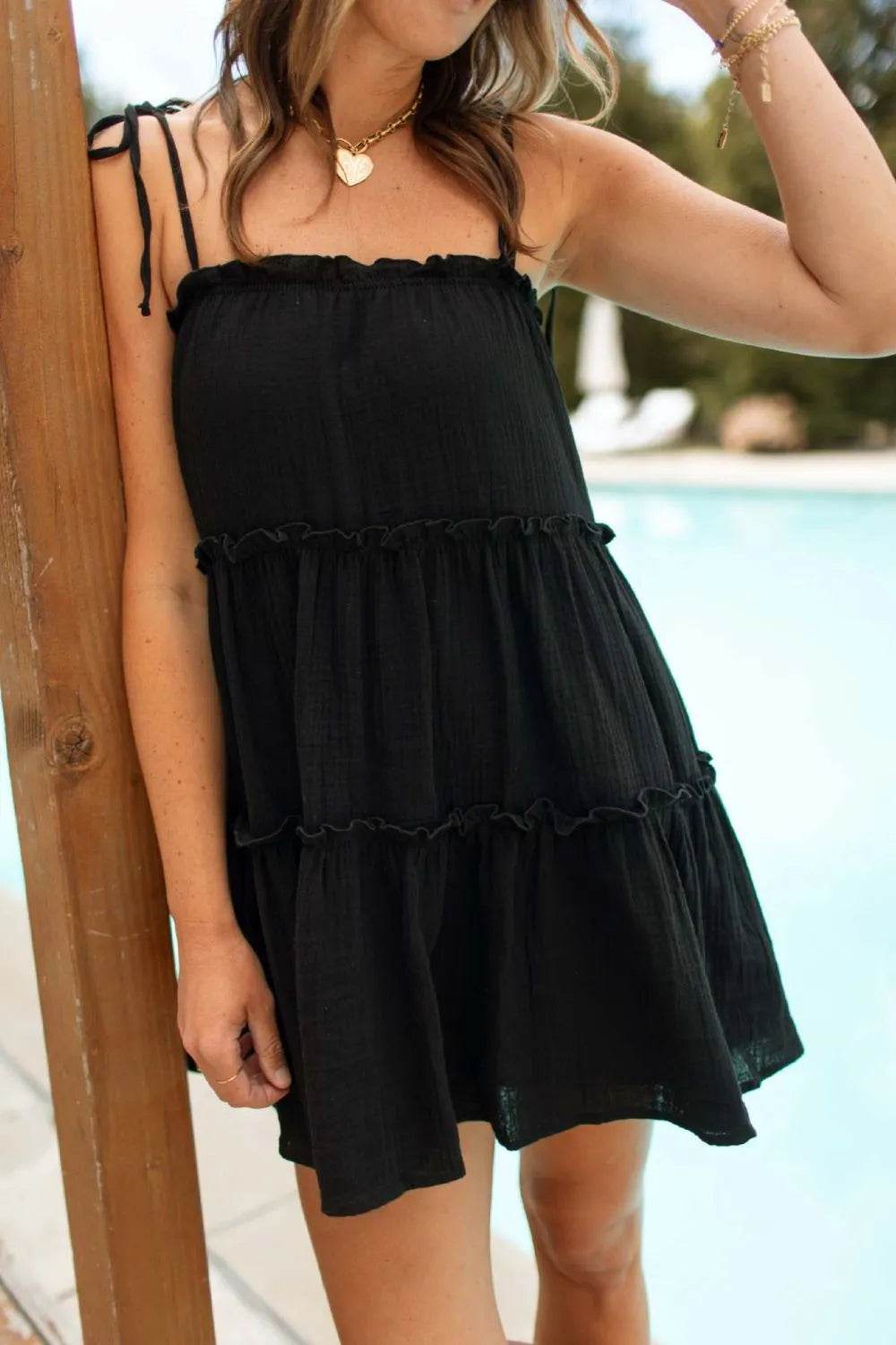 Frill Square Neck Mini Cami Dress - Bona Fide Fashion