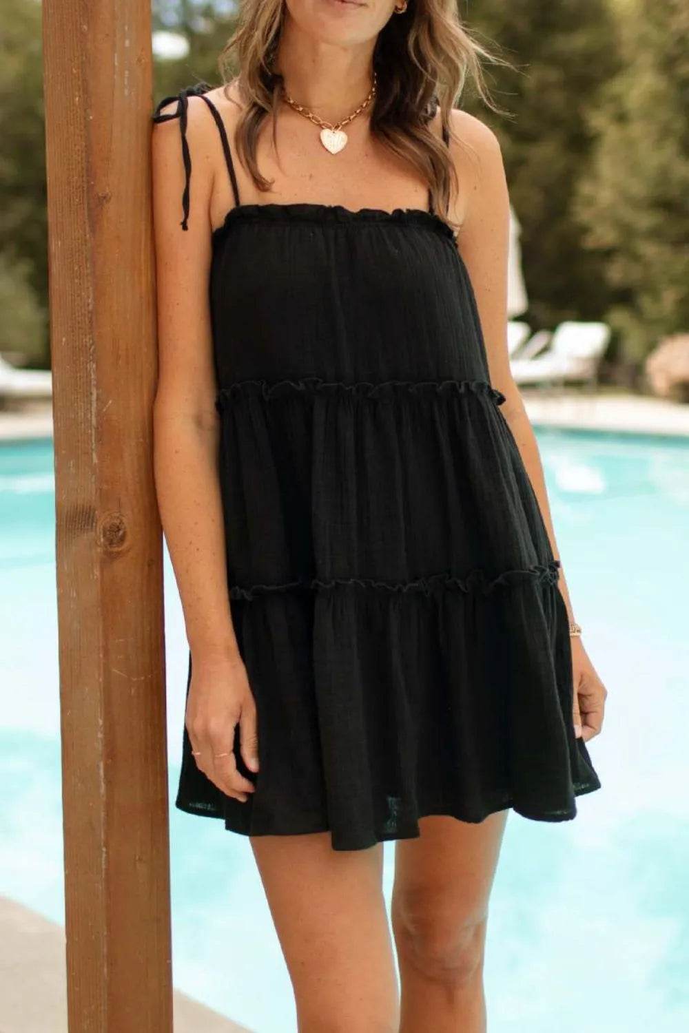 Frill Square Neck Mini Cami Dress - Bona Fide Fashion