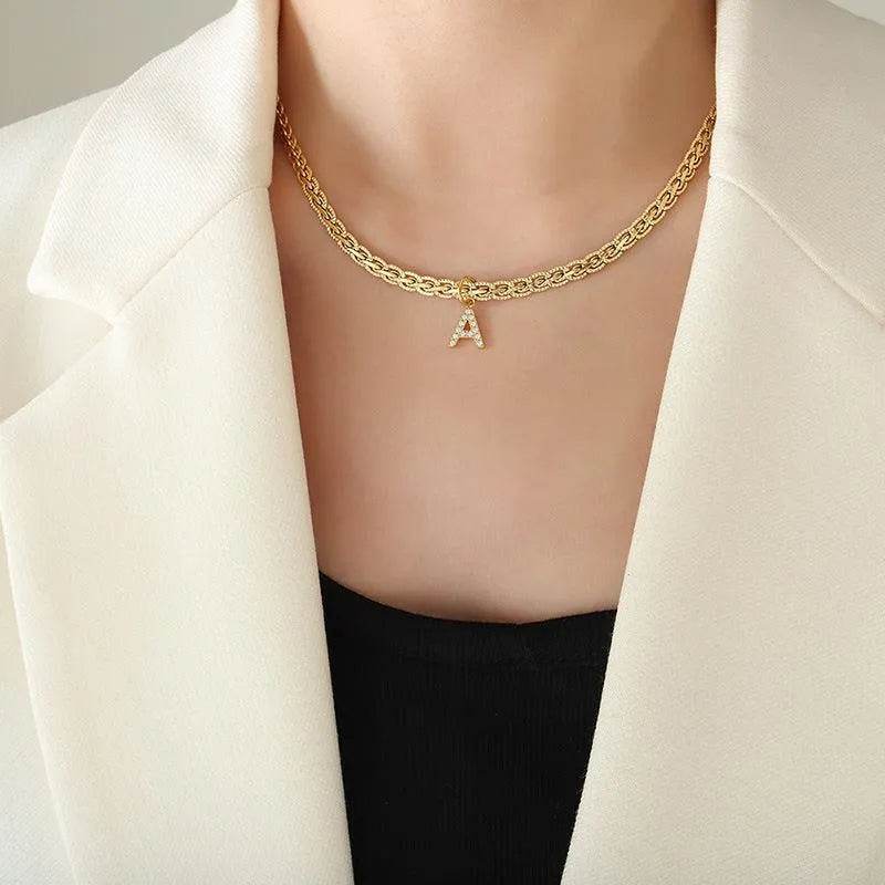 Zircon Letter Pendant Necklace – Brass Inlaid Personalized Sparkle | Bona Fide Fashion - Bona Fide Fashion