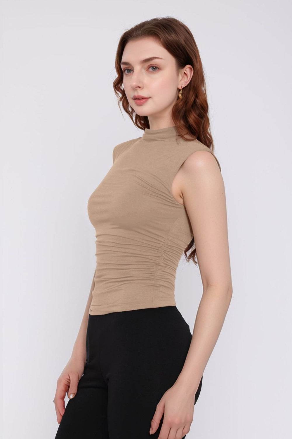 Mock Neck Ruched Tank - Bona Fide Fashion