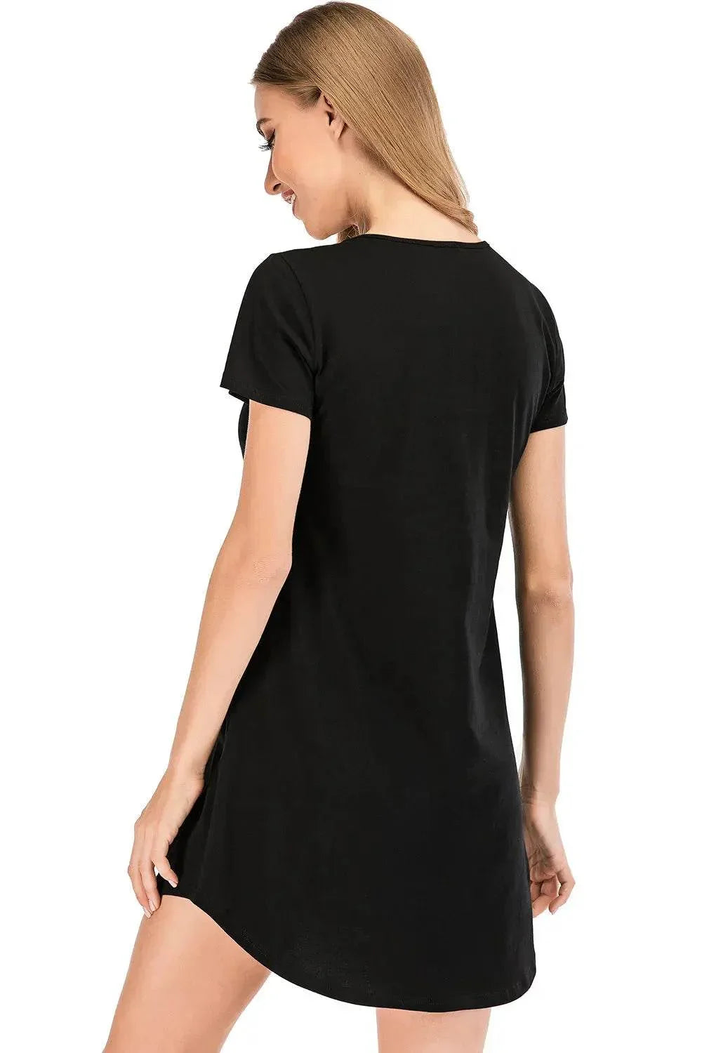 Graphic Round Neck Short Sleeve Lounge Dress - Bona Fide Fashion
