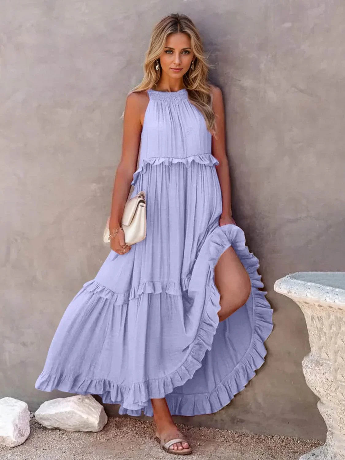 Ruffled Sleeveless Tiered Maxi Dress with Pockets - Bona Fide Fashion