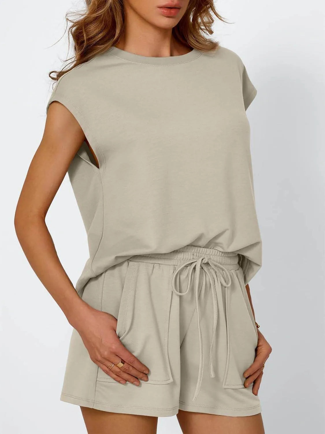 Round Neck Cap Sleeve Top and Shorts Set - Bona Fide Fashion