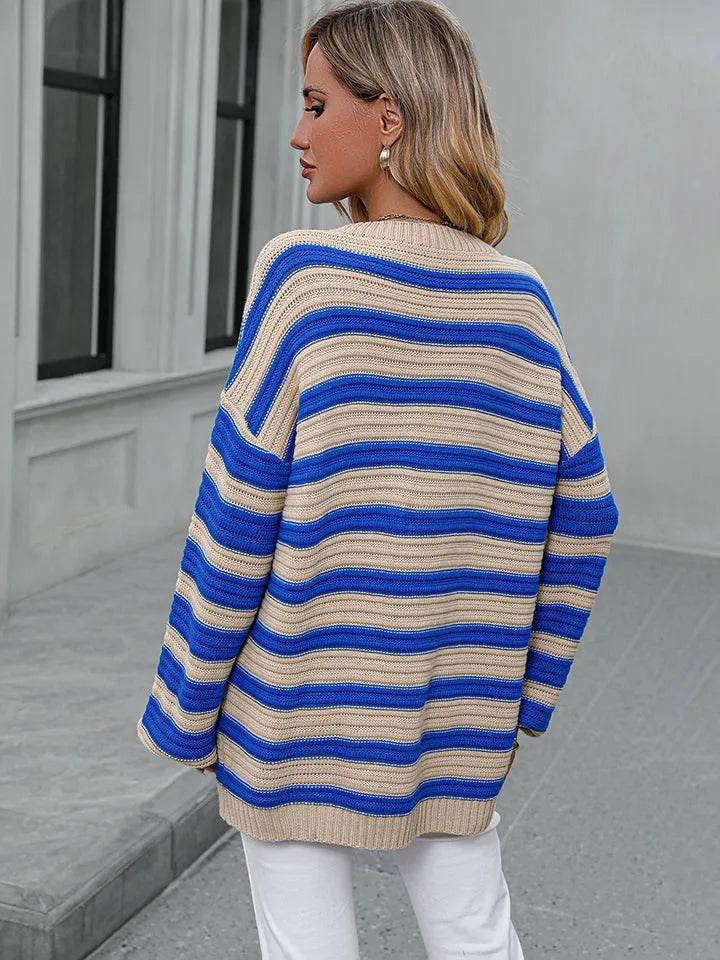 Striped Dropped Shoulder Sweater - Bona Fide Fashion