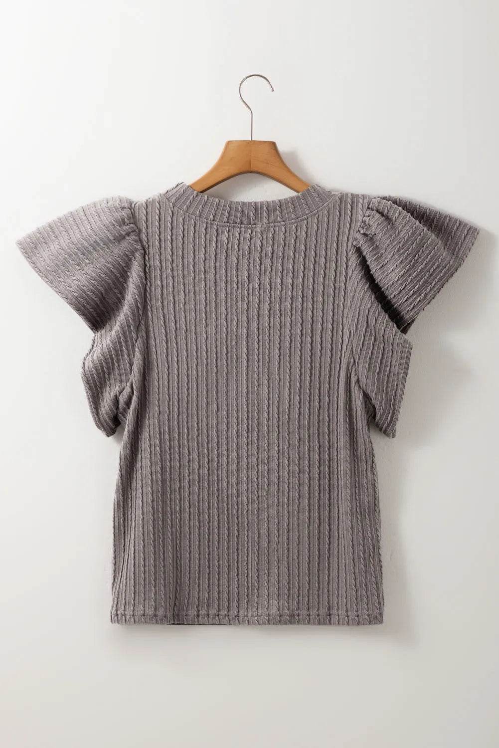 Textured Round Neck Flounce Sleeve Blouse - Bona Fide Fashion