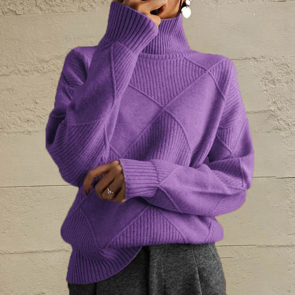 Geometric Turtleneck Long Sleeve Sweater - Bona Fide Fashion