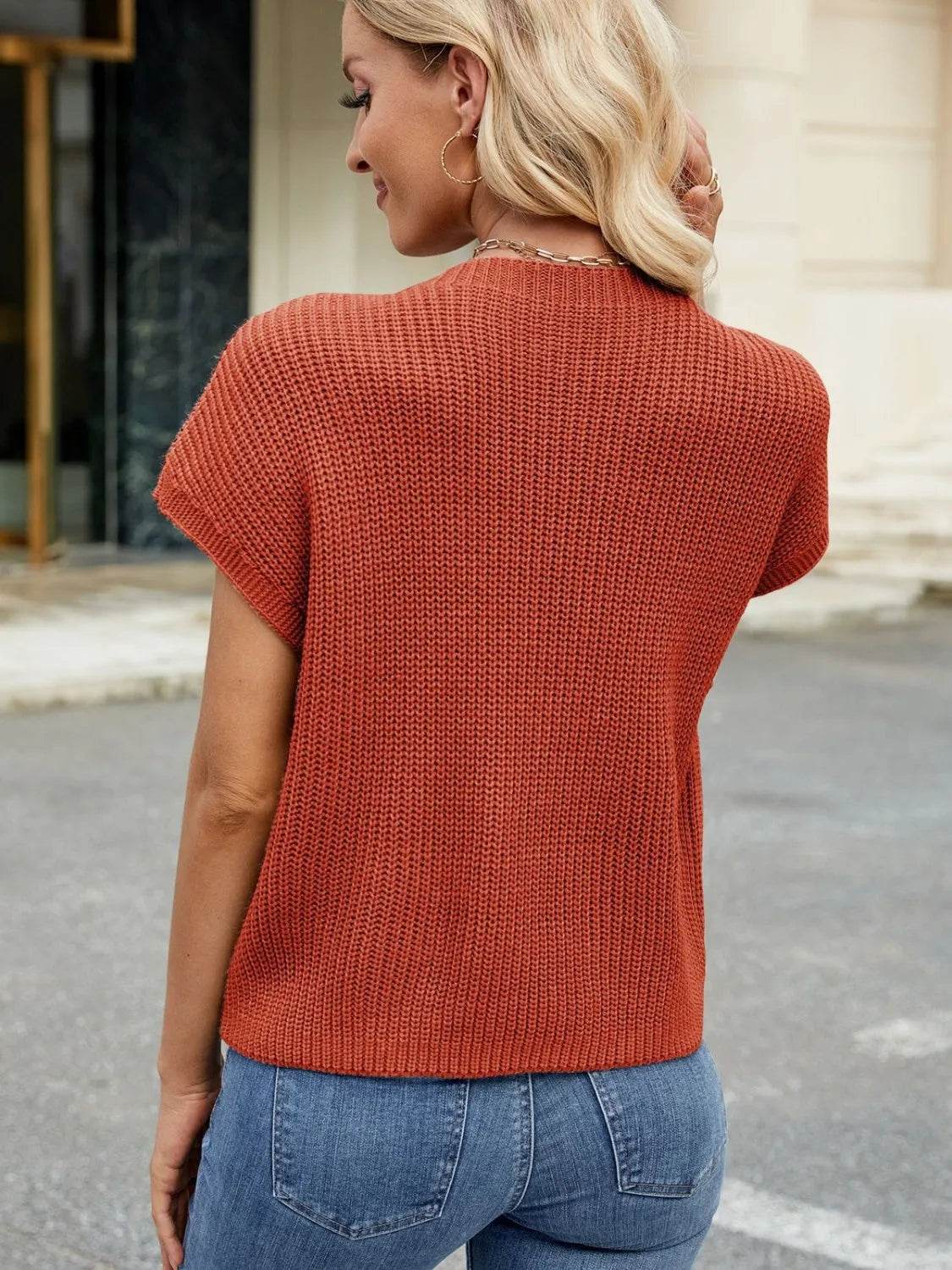 Round Neck Short Sleeve Sweater - Bona Fide Fashion