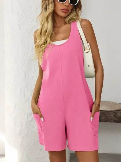 Mandy Pocketed Racerback Wide Strap Romper - Bona Fide Fashion