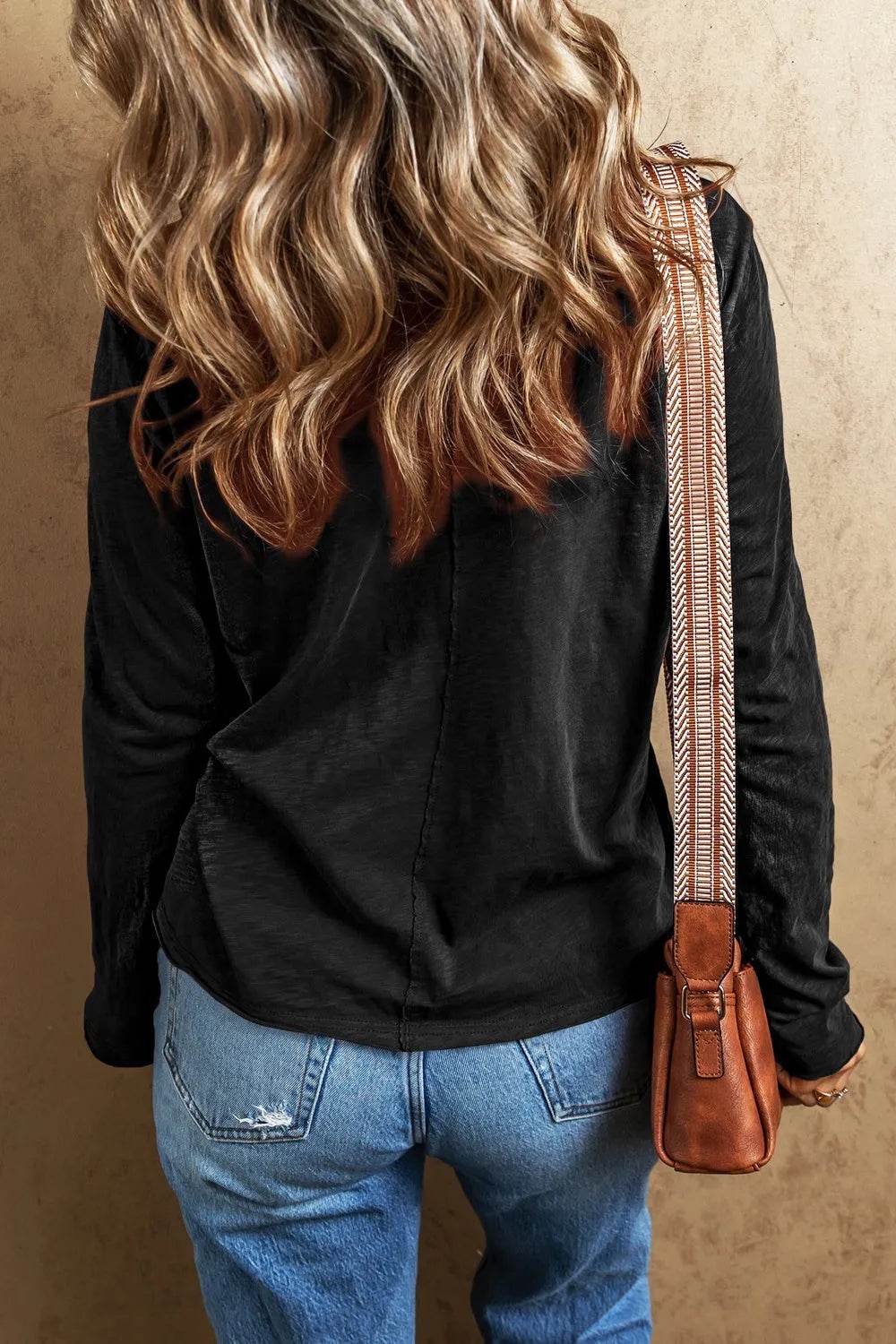 Exposed Seam V-Neck Long Sleeve T-Shirt - Bona Fide Fashion