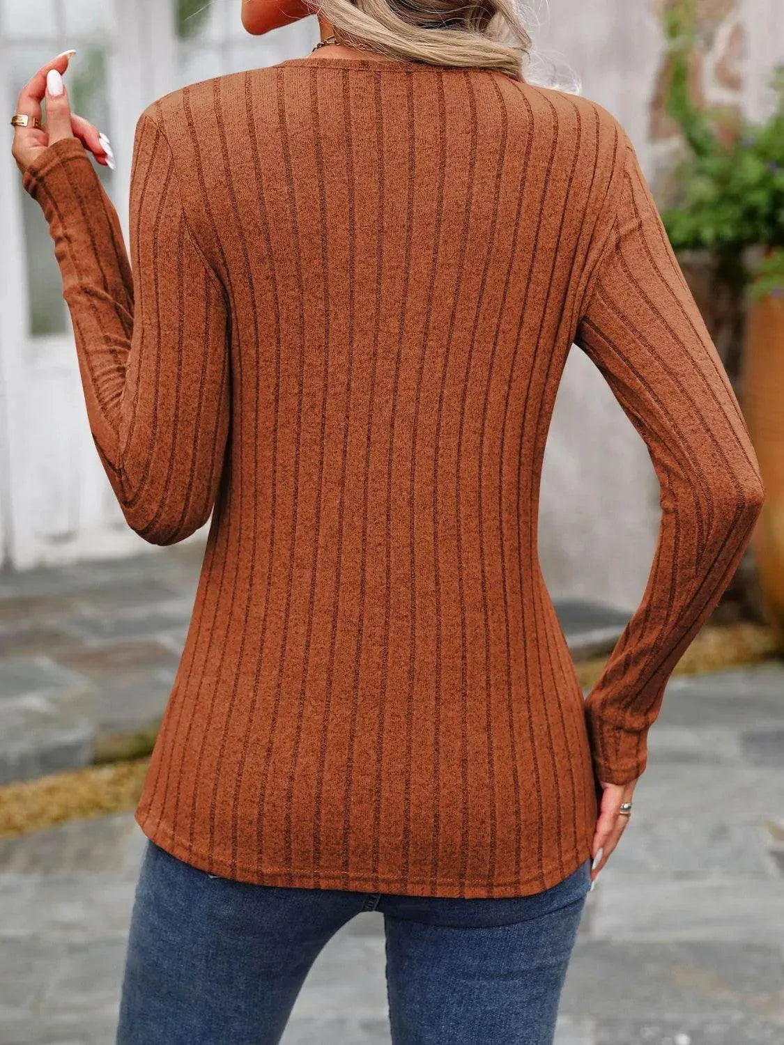Decorative Button Round Neck Long Sleeve T-Shirt - Bona Fide Fashion