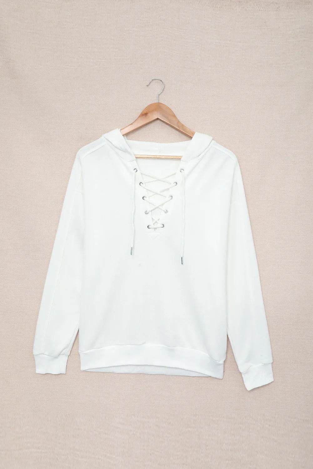Lace Up Long Sleeve Hoodie - Bona Fide Fashion