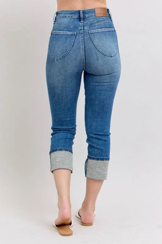 Judy Blue Full Size Skinny Cuff Capris Jeans with Pockets Plus Size - Bona Fide Fashion