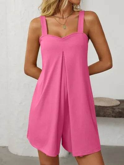 Mandy Sweetheart Neck Wide Strap Romper with Pockets - Bona Fide Fashion
