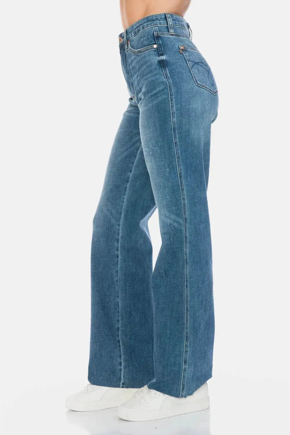 Judy Blue Full Size Tummy Control Cut Raw Hem Straight Jeans - Bona Fide Fashion