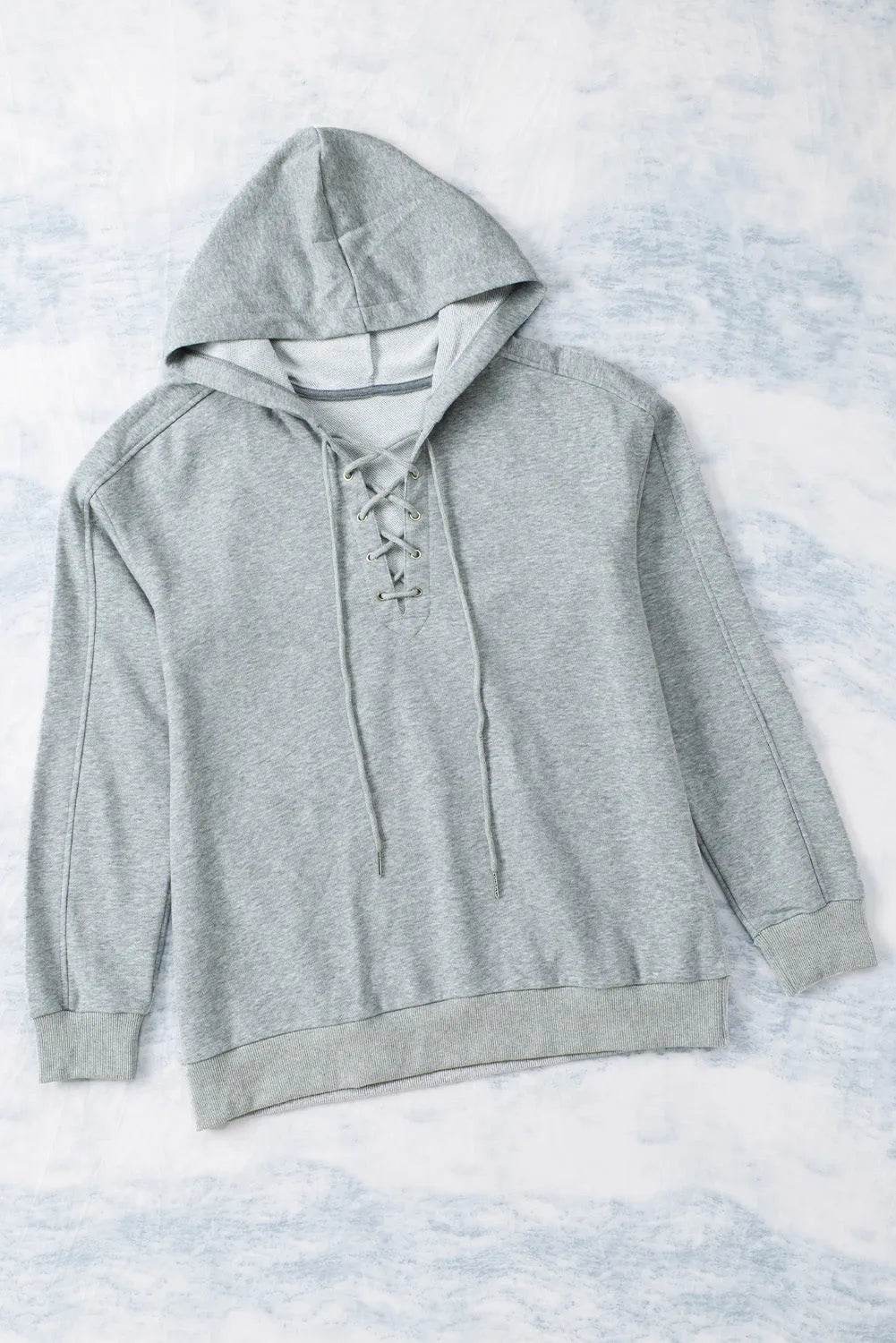 Lace Up Long Sleeve Hoodie - Bona Fide Fashion