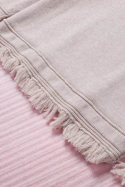 Exposed Seam Fringe Hem V-Neck Long Sleeve Sweater - Bona Fide Fashion
