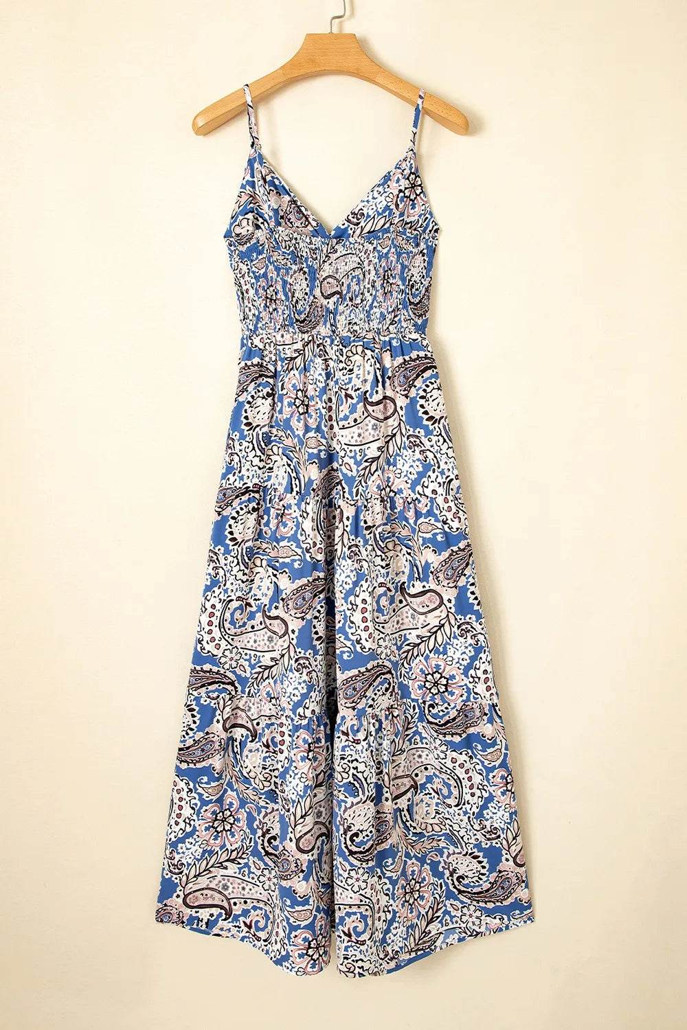 Paisley Print Twist Detail Smocked Back Spaghetti Straps Dress - Bona Fide Fashion