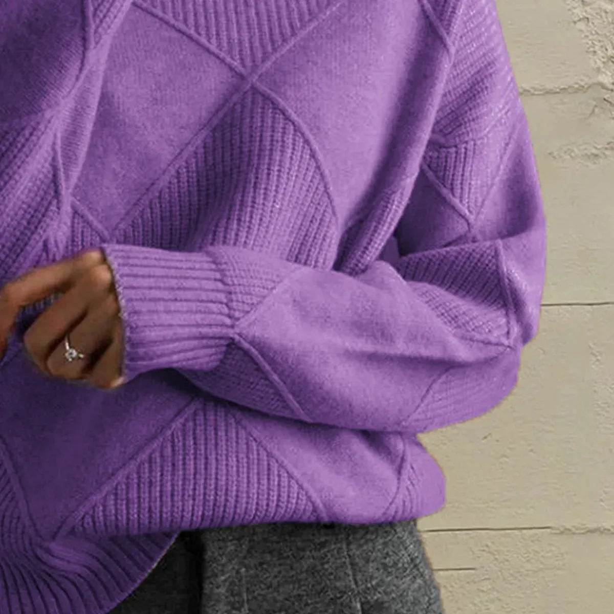 Geometric Turtleneck Long Sleeve Sweater - Bona Fide Fashion