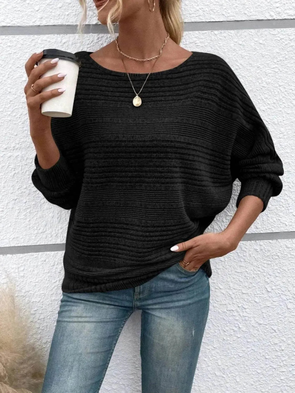 Full Size Round Neck Long Sleeve Top - Bona Fide Fashion