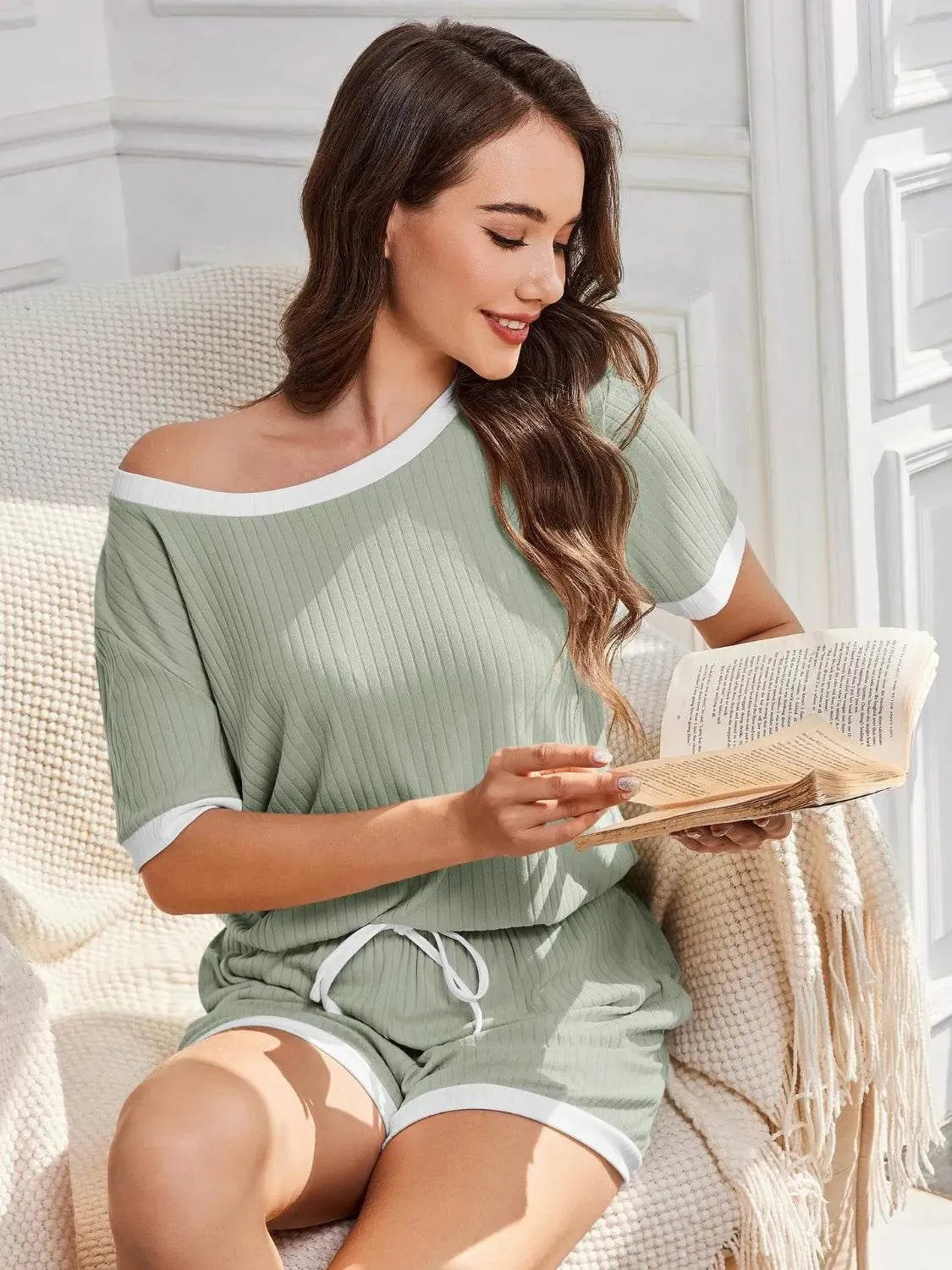 Ribbed Short Sleeve Top and Shorts Set - Bona Fide Fashion