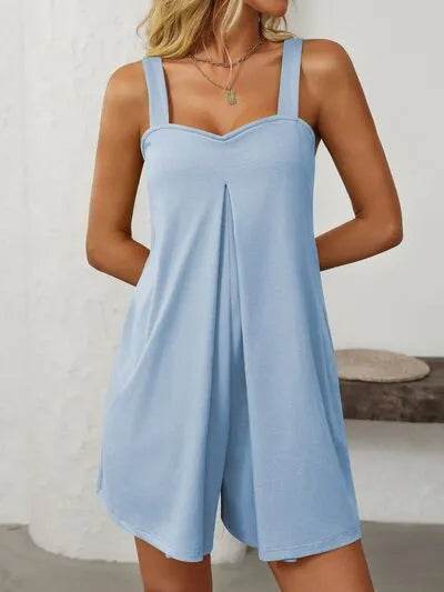 Mandy Sweetheart Neck Wide Strap Romper with Pockets - Bona Fide Fashion