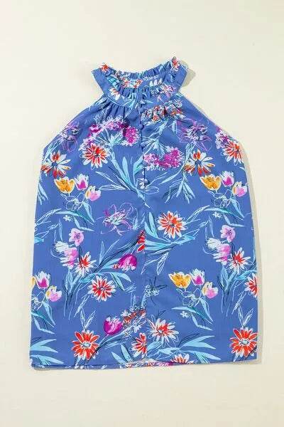 Frill Printed Grecian Tank - Bona Fide Fashion