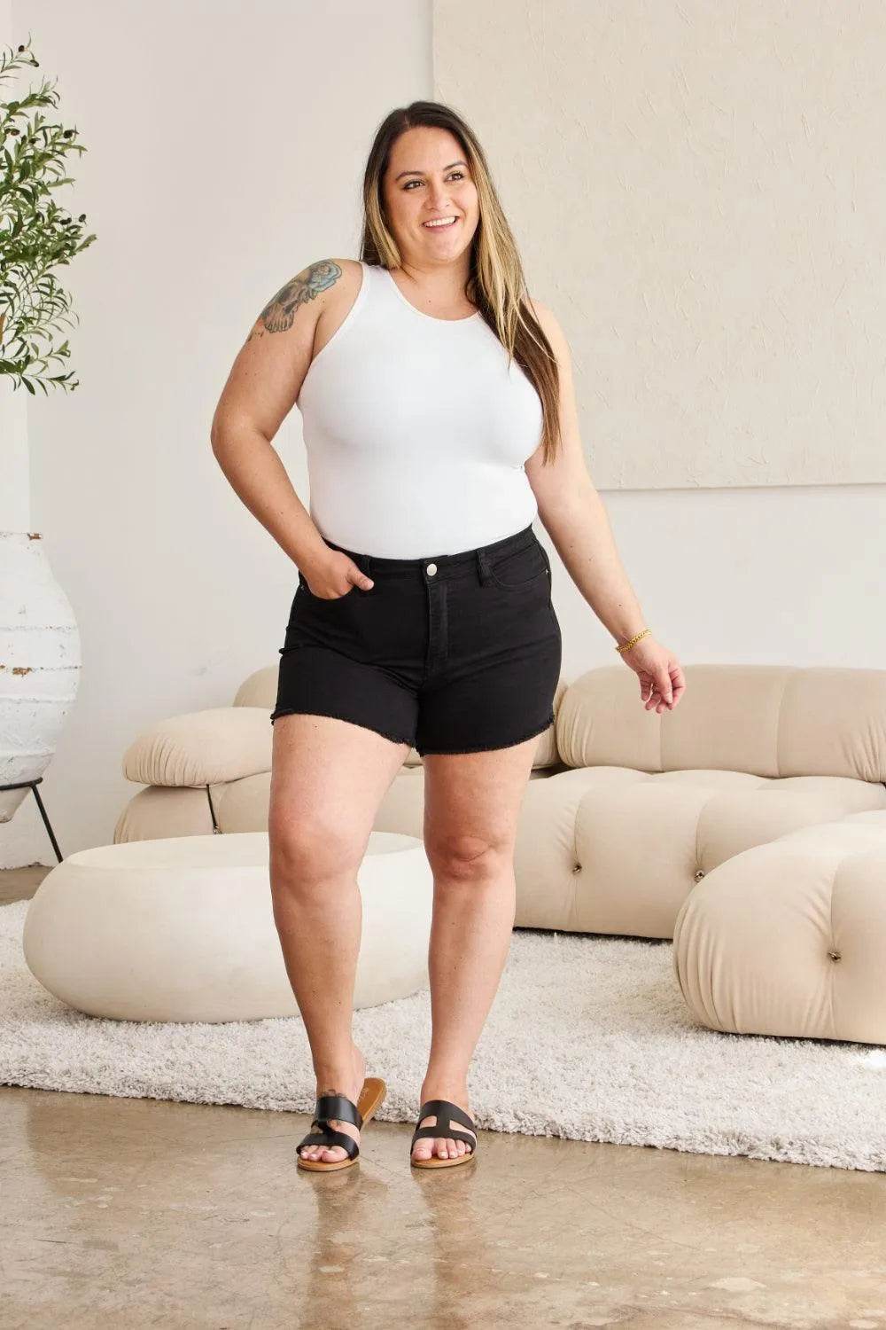 Bona Fide Fashion - Full Size Tummy Control High Waist Denim Shorts - Women Fashion - Bona Fide Fashion