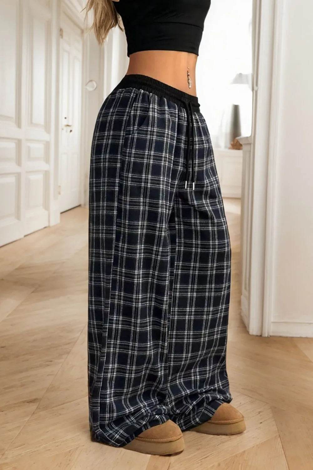 Plaid Wide Leg Pants - Bona Fide Fashion
