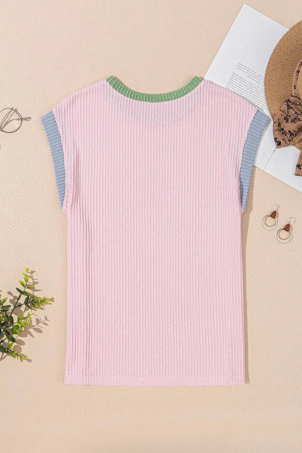 Contrast Trim Round Neck Cap Sleeve Top - Bona Fide Fashion