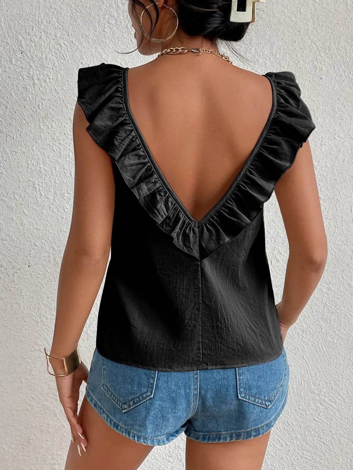 Backless Ruffled Scoop Neck Tank - Bona Fide Fashion