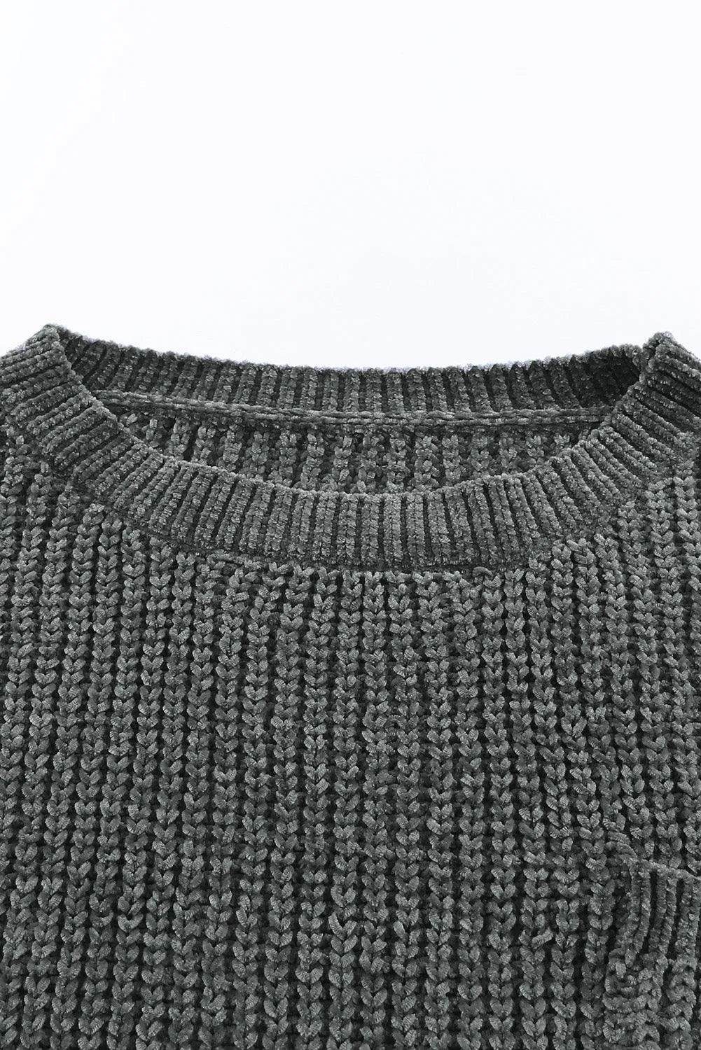 Distressed Round Neck Drop Shoulder Sweater - Bona Fide Fashion