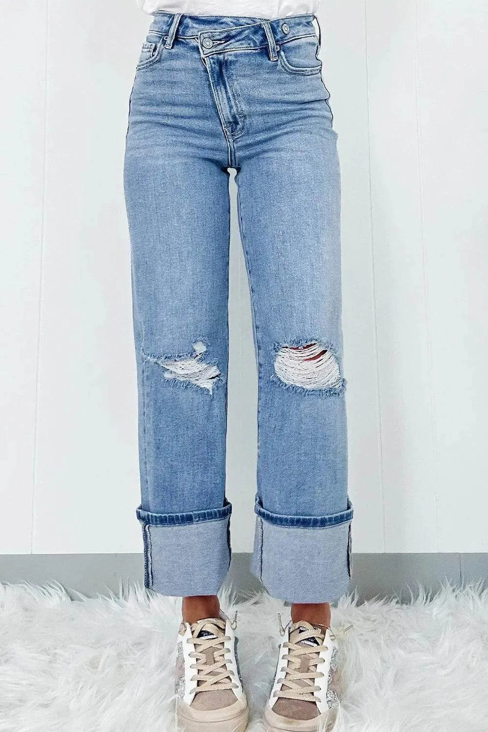 Distressed Straight Jeans with Pockets - Bona Fide Fashion