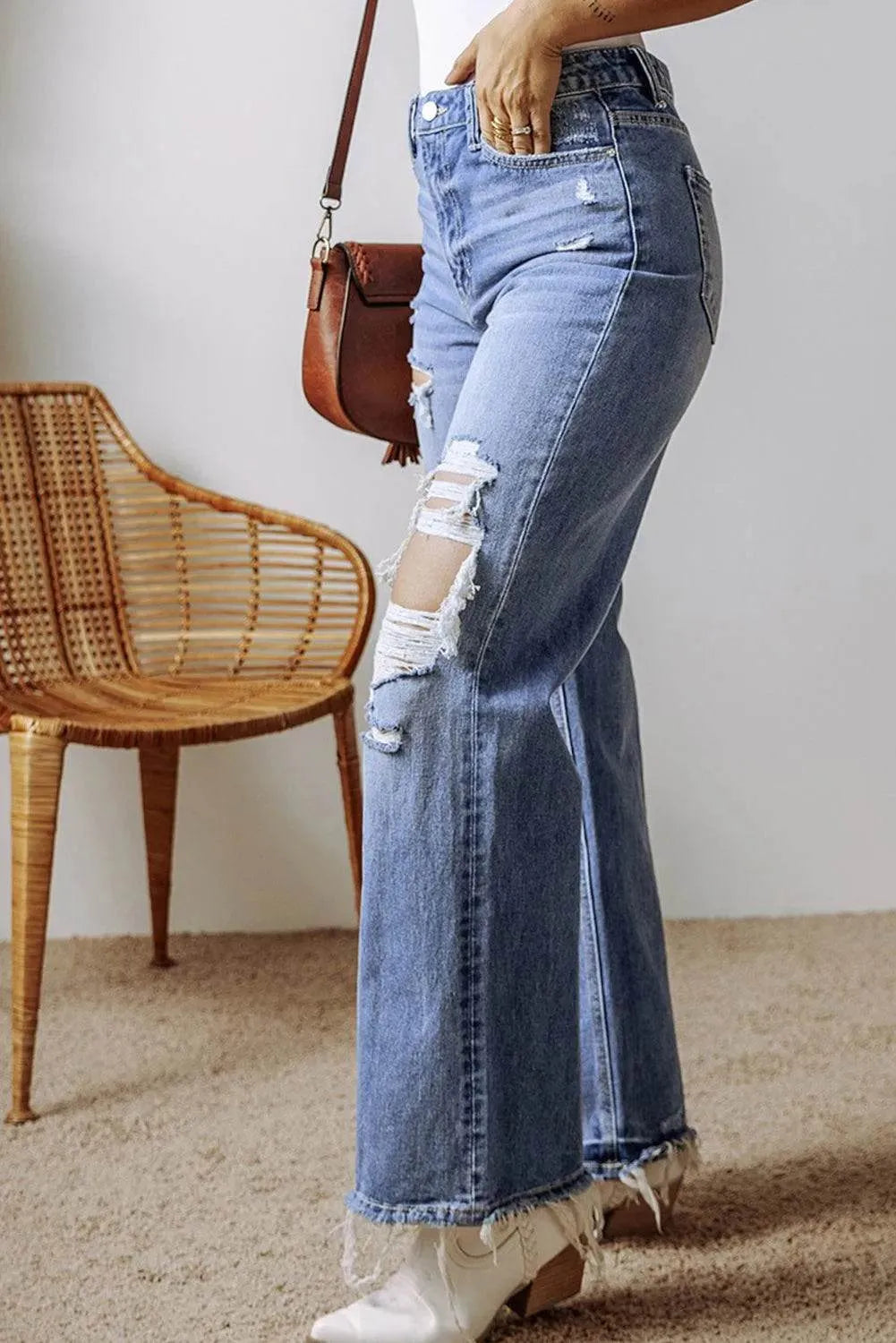 Distressed Straight Leg Jeans with Pockets - Bona Fide Fashion