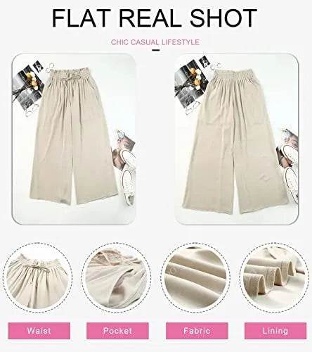 Dokotoo Fashion Womens High Waist Drawstring Wide Leg LongPants Casual Loose Breathable Lounge Yoga Trousers for Women Ladies Beach Pants with Pockets Beige L - Bona Fide Fashion