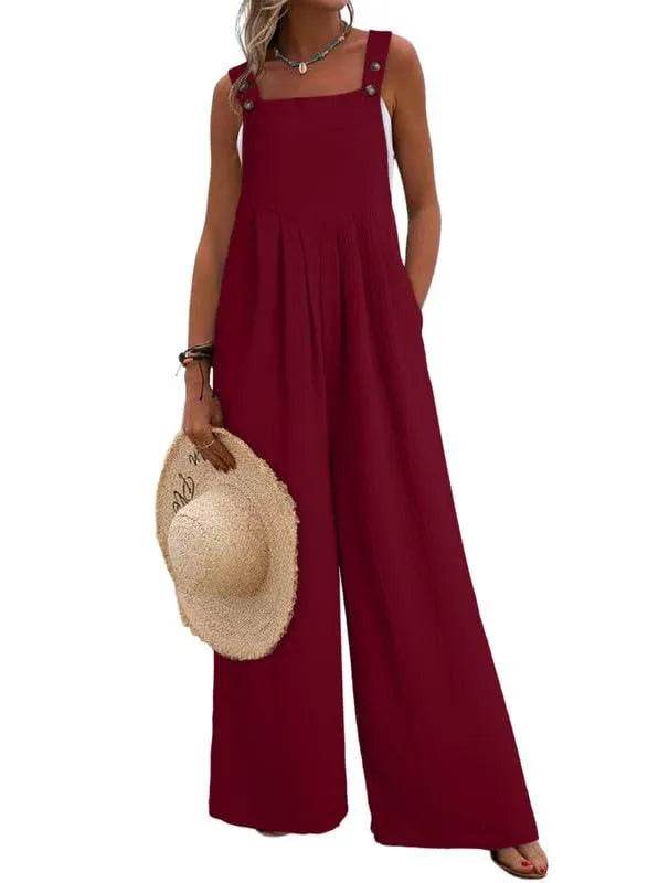 Dokotoo Loose Jumpsuits for Women Overalls Oversized Solid Color Casual Wide Leg One Piece Sleeveless jumpsuit Long Pant Romper with Pockets 2024 Fashion Red Large - Bona Fide Fashion