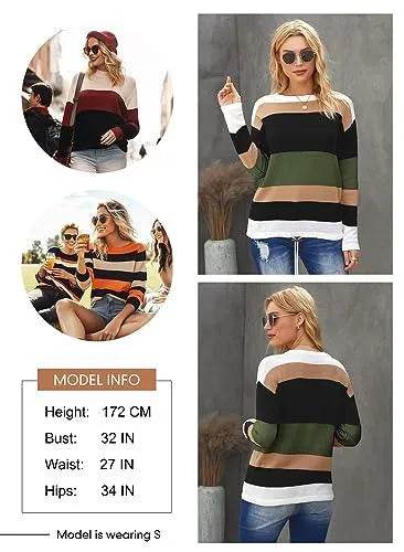 Dokotoo Sweaters for Women Round Neck Striped Cute Winter Pullover Sweaters for Women Fashion 2023 Drawstring Green Small - Bona Fide Fashion