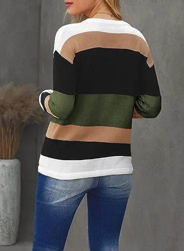 Dokotoo Sweaters for Women Round Neck Striped Cute Winter Pullover Sweaters for Women Fashion 2023 Drawstring Green Small - Bona Fide Fashion