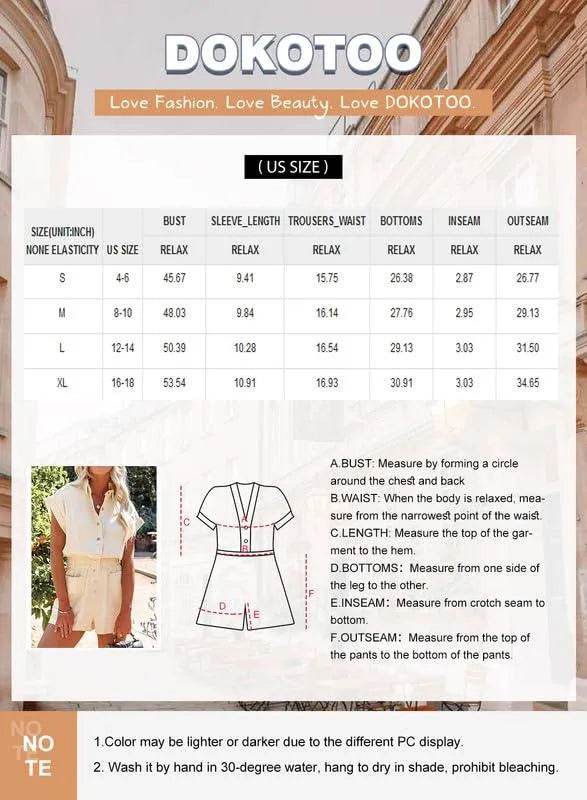 Dokotoo Women Rompers Summer Roll Up Sleeves One Piece 2024 Elegant Wide Leg Jumpsuits Dressy Short Outfits Playsuit with Pocket,Bonbon Medium - Bona Fide Fashion